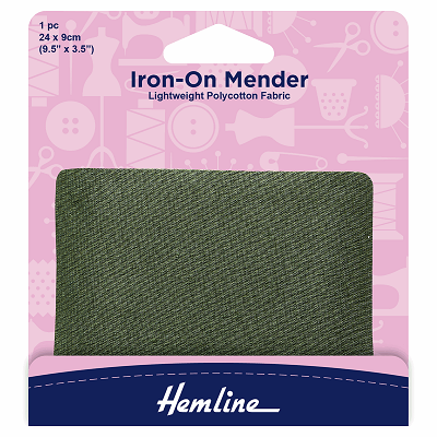 H691.K  Polycotton Iron On Patch: Khaki - 24 x 9cm..